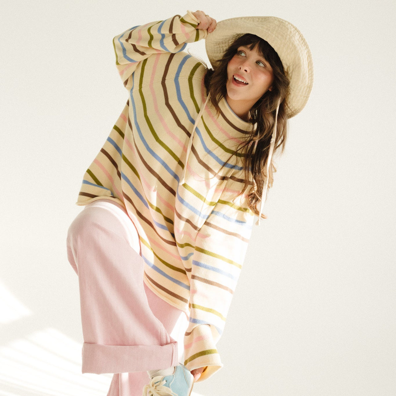 Women's Organic Cotton Roll Neck Knit - Cottage Stripe