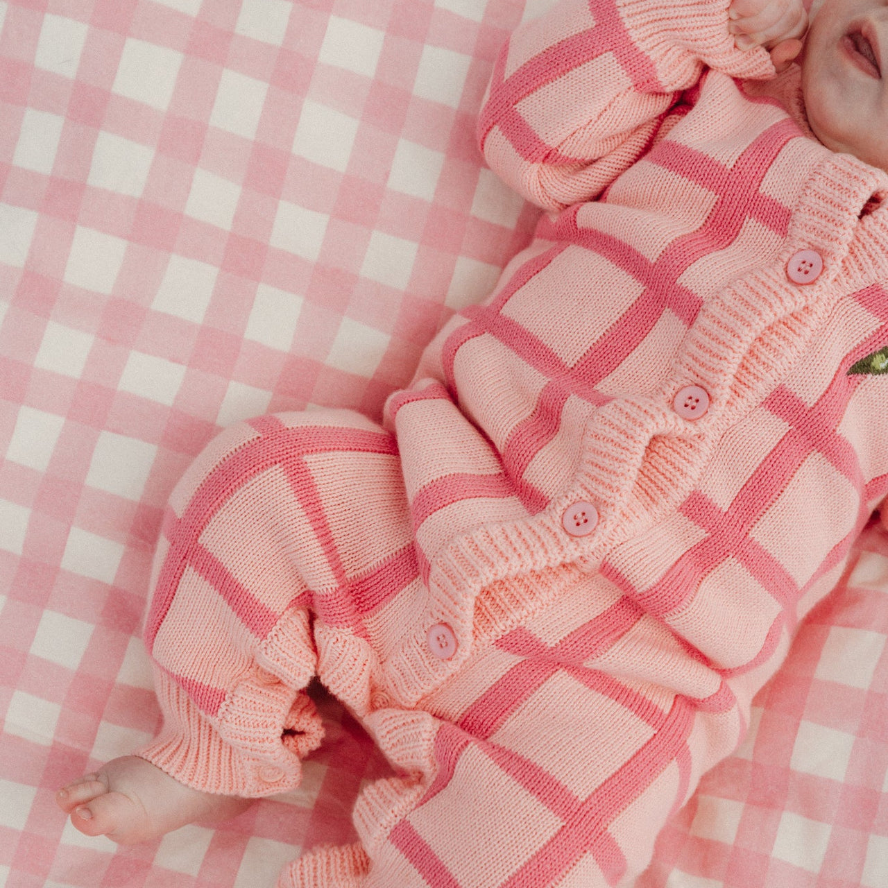Check Knit Romper - Peony