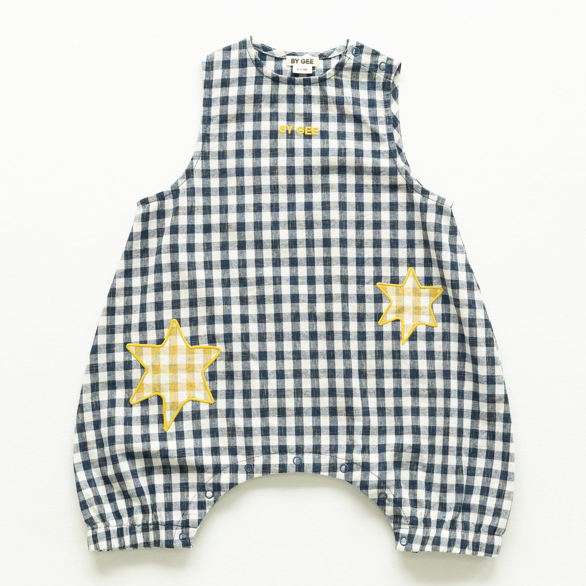 Star Patch Romper - Navy Gingham