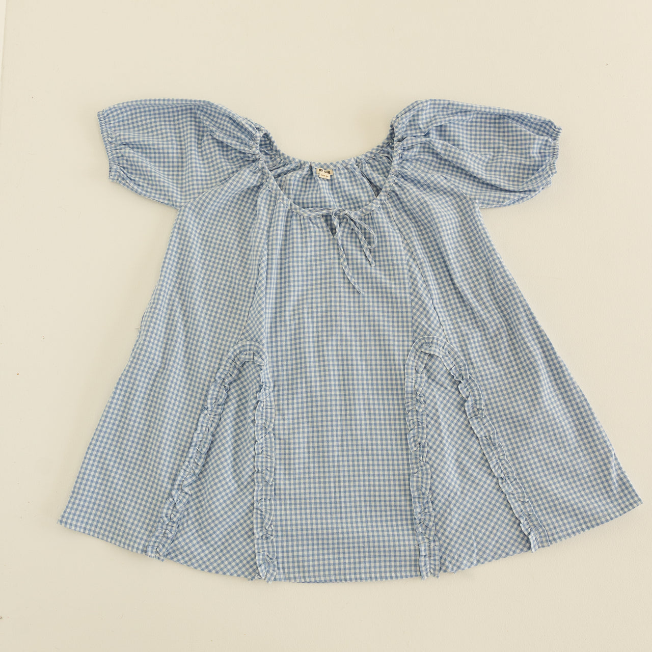 Womens Ruffle Mini Dress - Blue Gingham