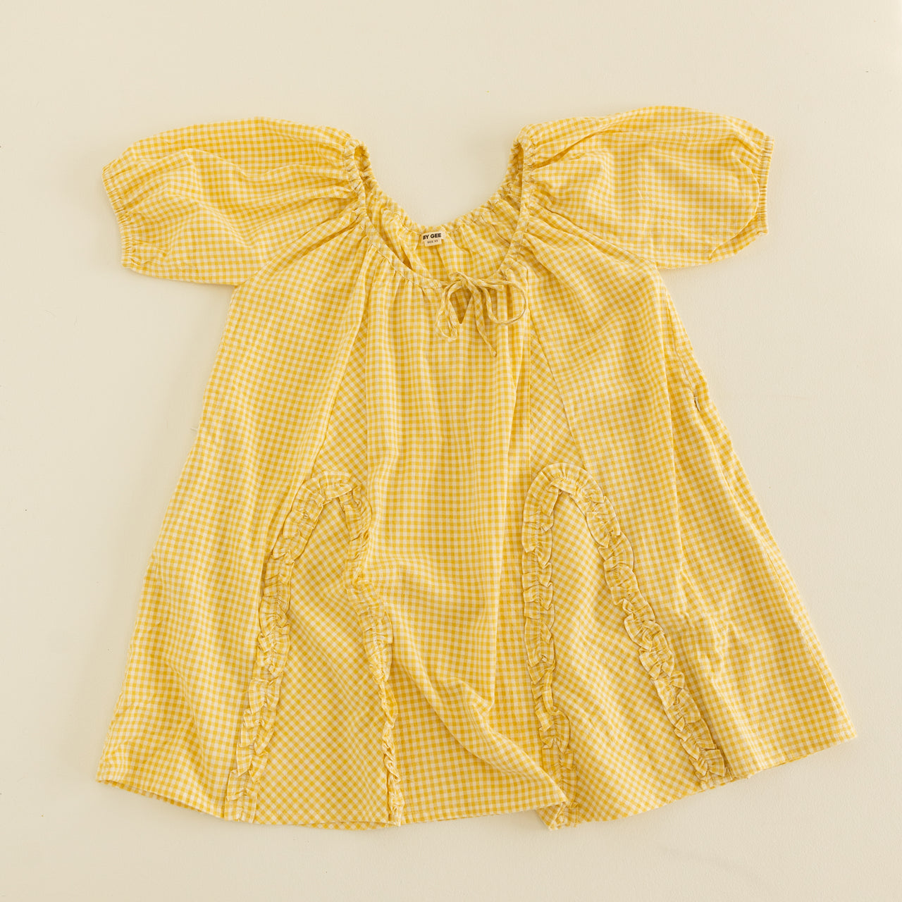 Womens Ruffle Mini Dress - Yellow Gingham