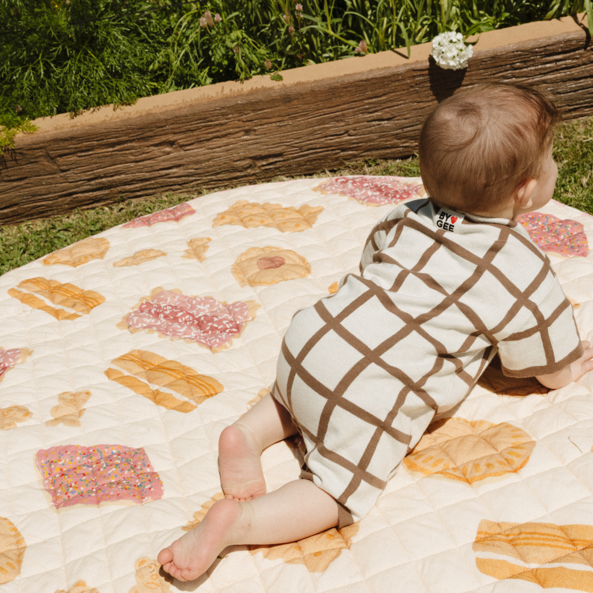 Organic Check Knit Romper - Shortbread