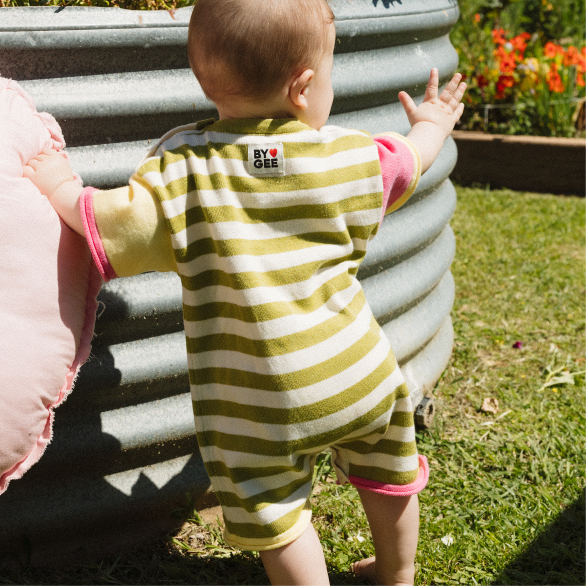 Organic Colour Block Romper - Spring Stripe