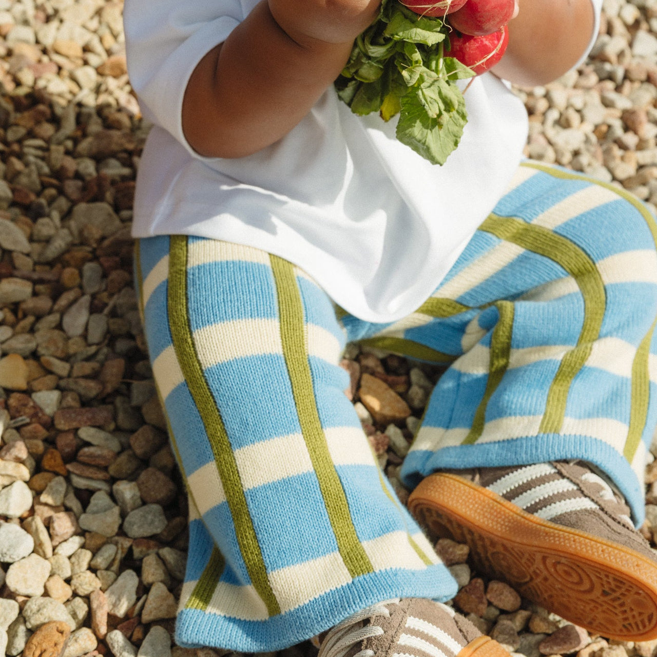 Organic Cotton Check Knit Pants - Bluebird