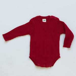 Organic Knitted Romper - Cherry Red