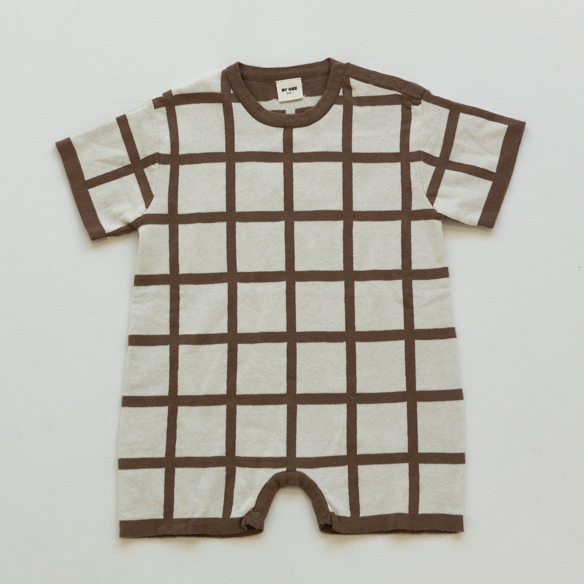Organic Check Knit Romper - Shortbread
