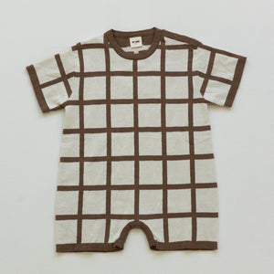 Organic Check Knit Romper - Shortbread