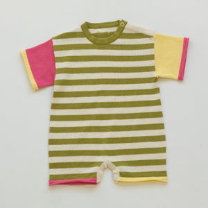 Organic Colour Block Romper - Spring Stripe