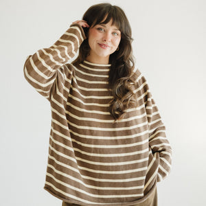 Women's Organic Cotton Roll Neck Knit - Chocolate Stripe