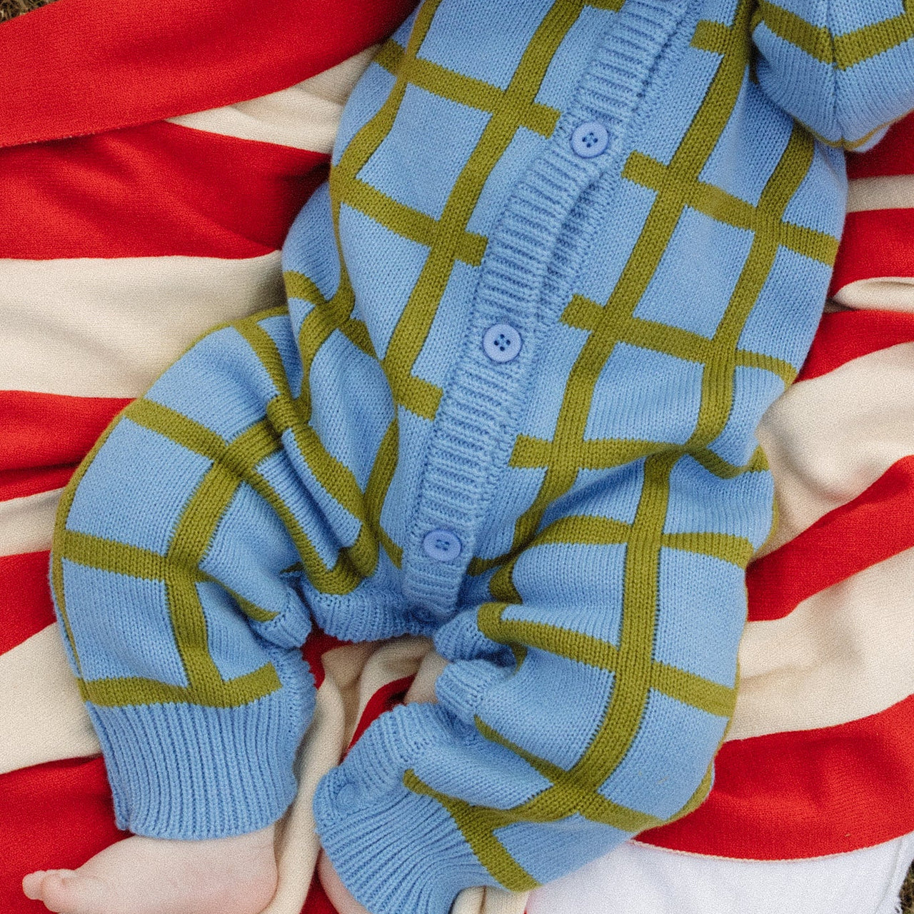 Organic Check Knit Romper - Bluebird