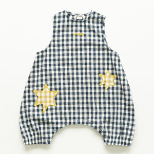 Star Patch Romper - Navy Gingham