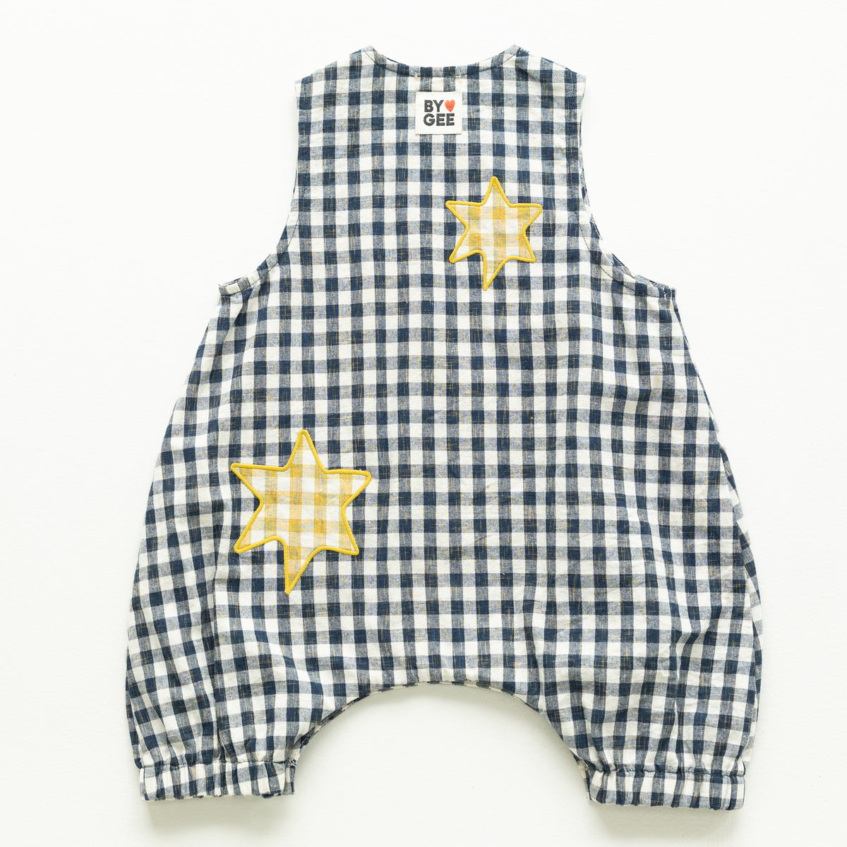 Star Patch Romper - Navy Gingham