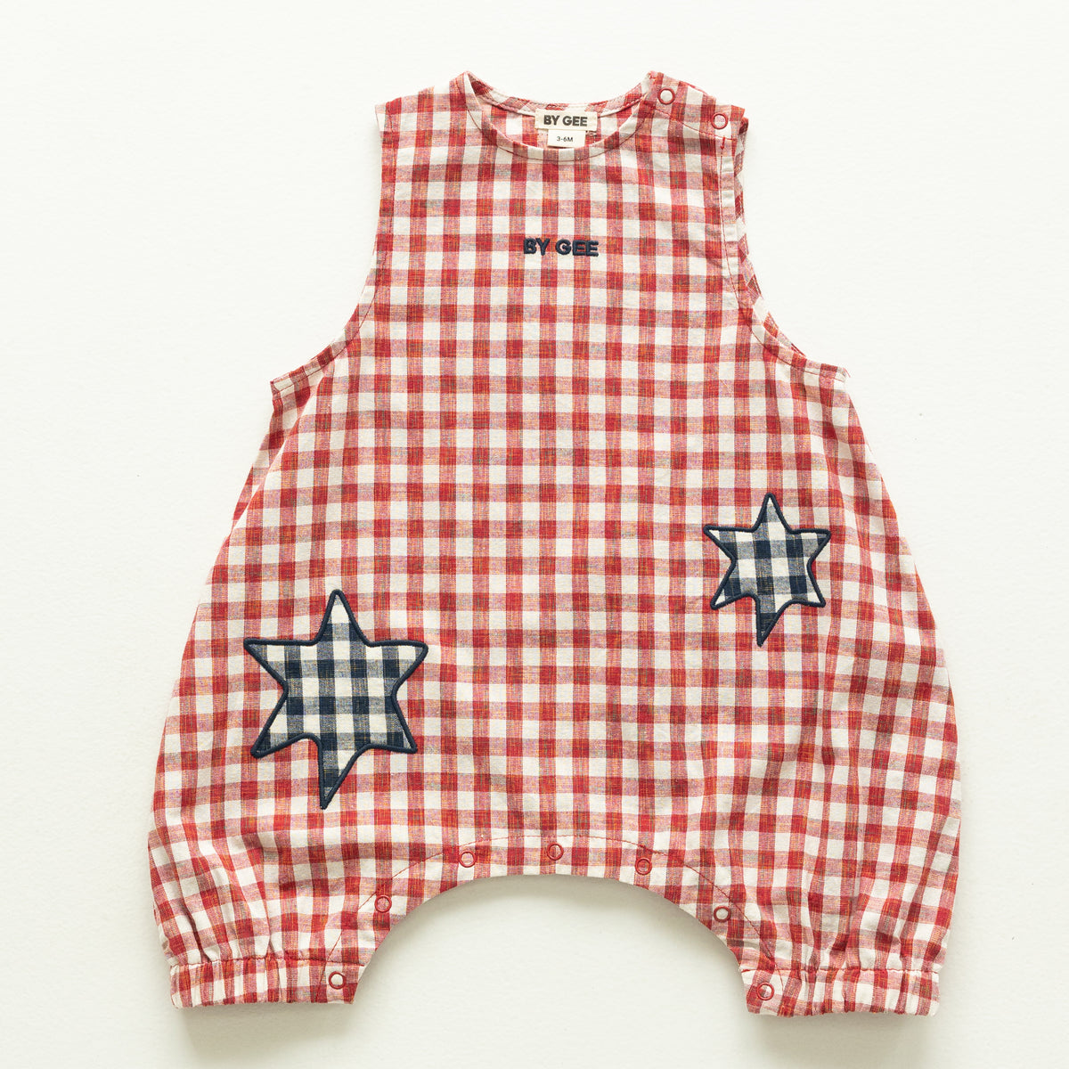 Star Patch Romper - Red Gingham | BY GEE