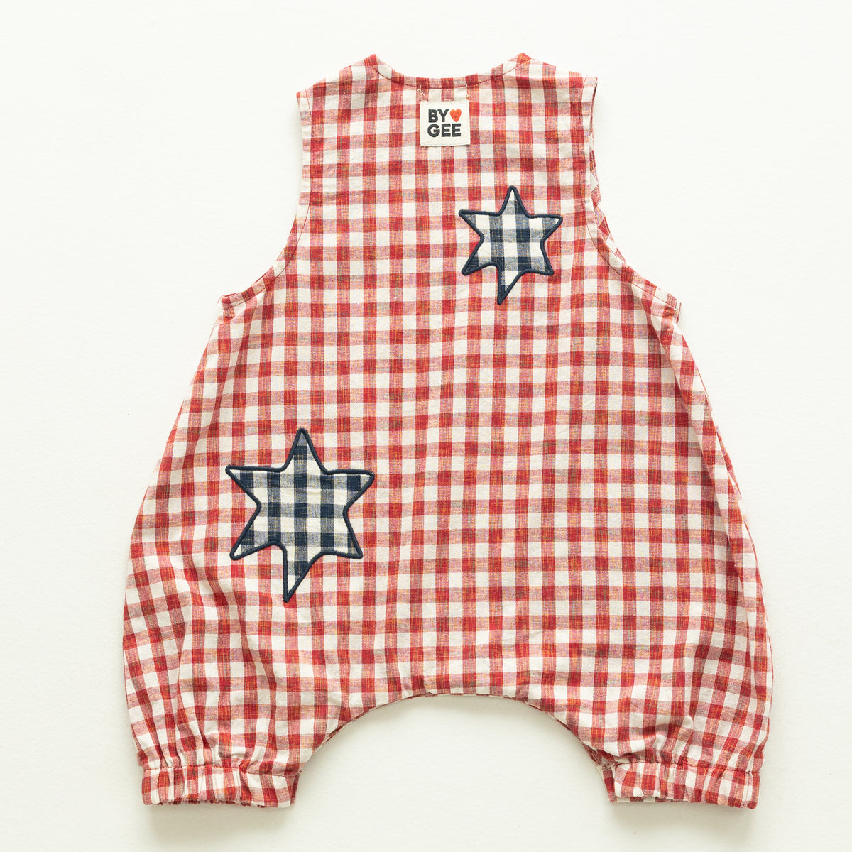 Star Patch Romper - Red Gingham | BY GEE