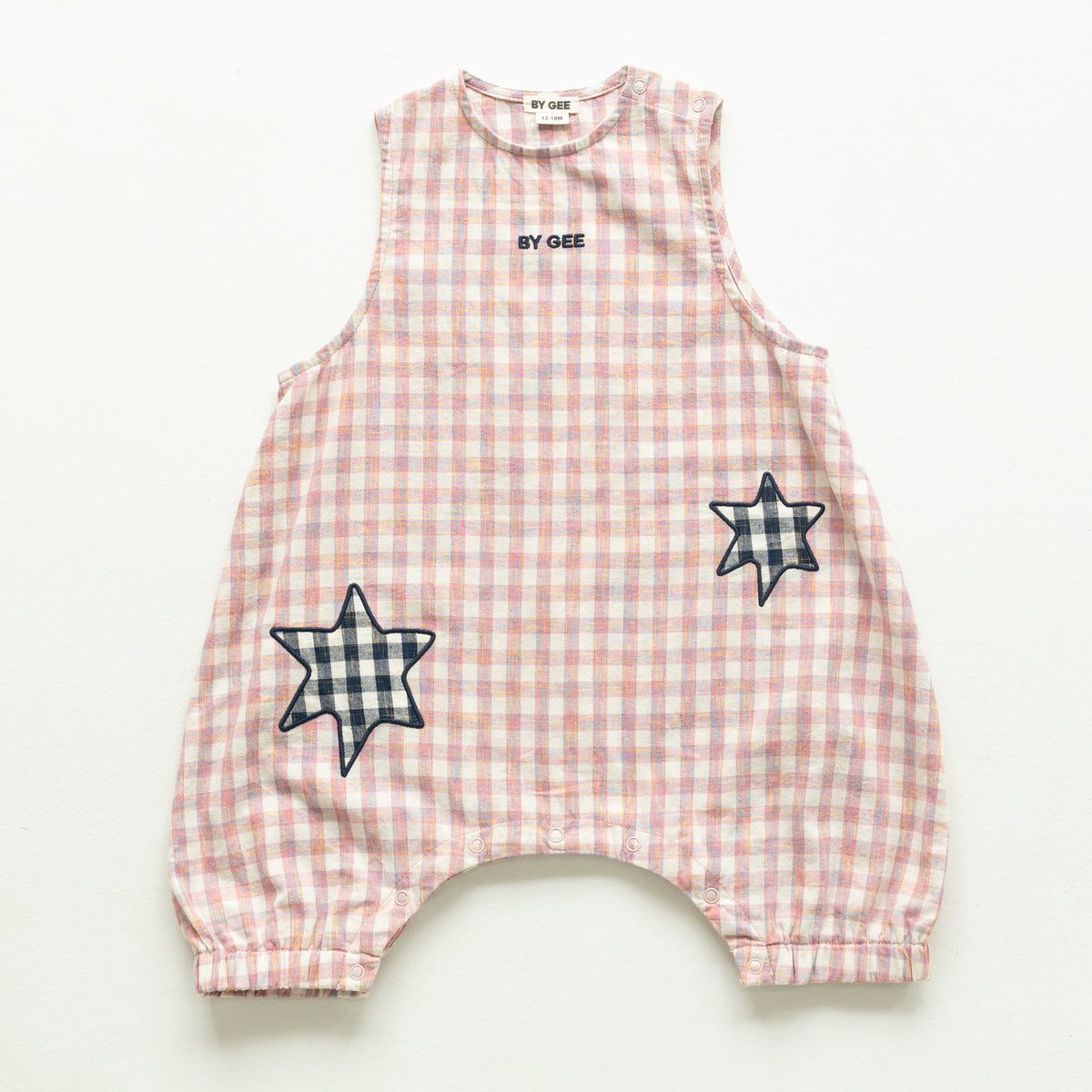 Star Patch Romper - Pink Gingham | BY GEE