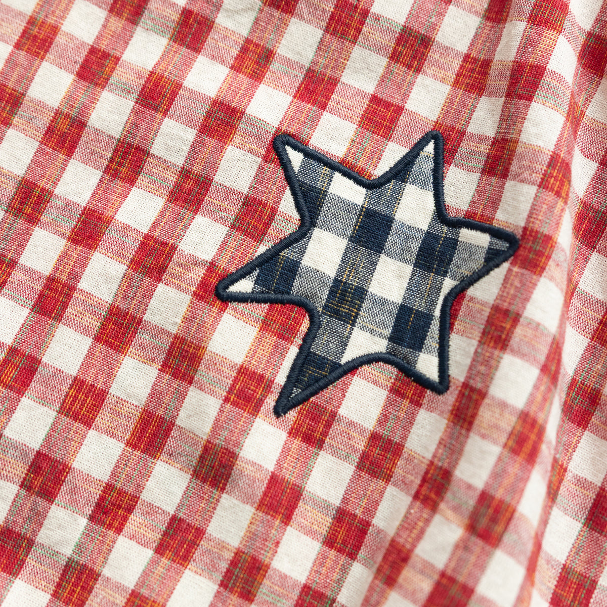 Star Patch Romper - Red Gingham | BY GEE