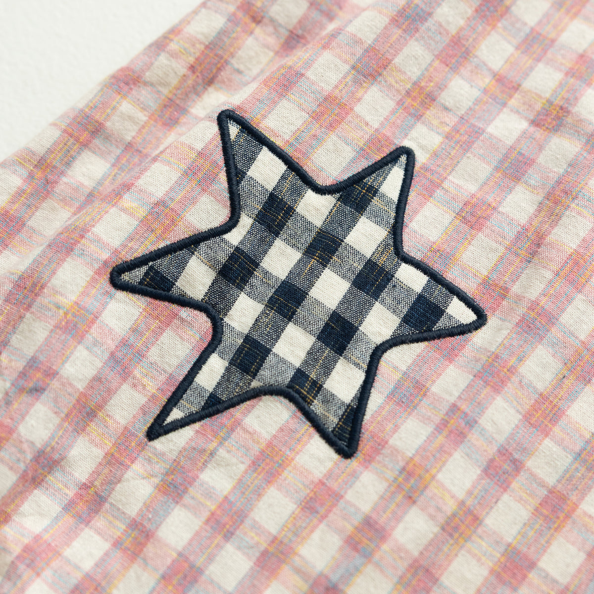 Star Patch Romper - Pink Gingham | BY GEE