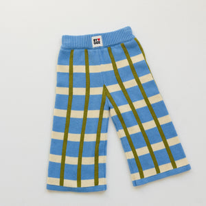 Organic Cotton Check Knit Pants - Bluebird