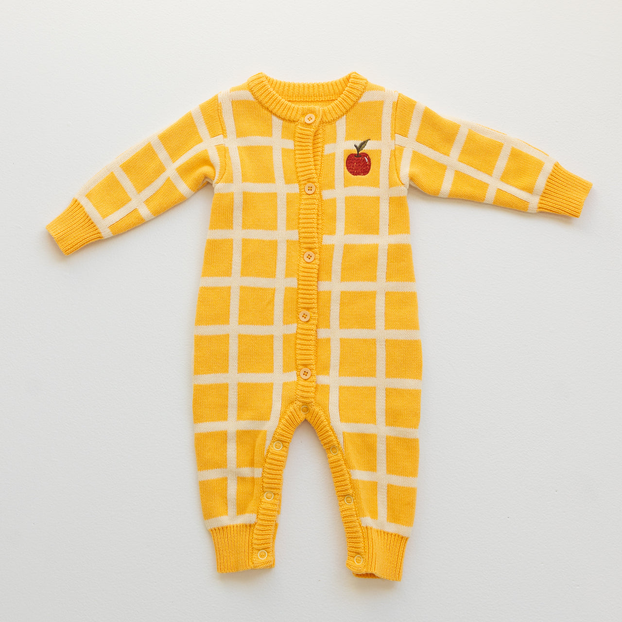 Organic Check Knit Romper - Honey