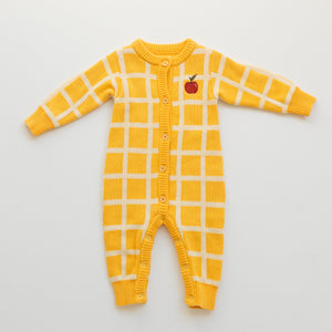 Organic Check Knit Romper - Honey