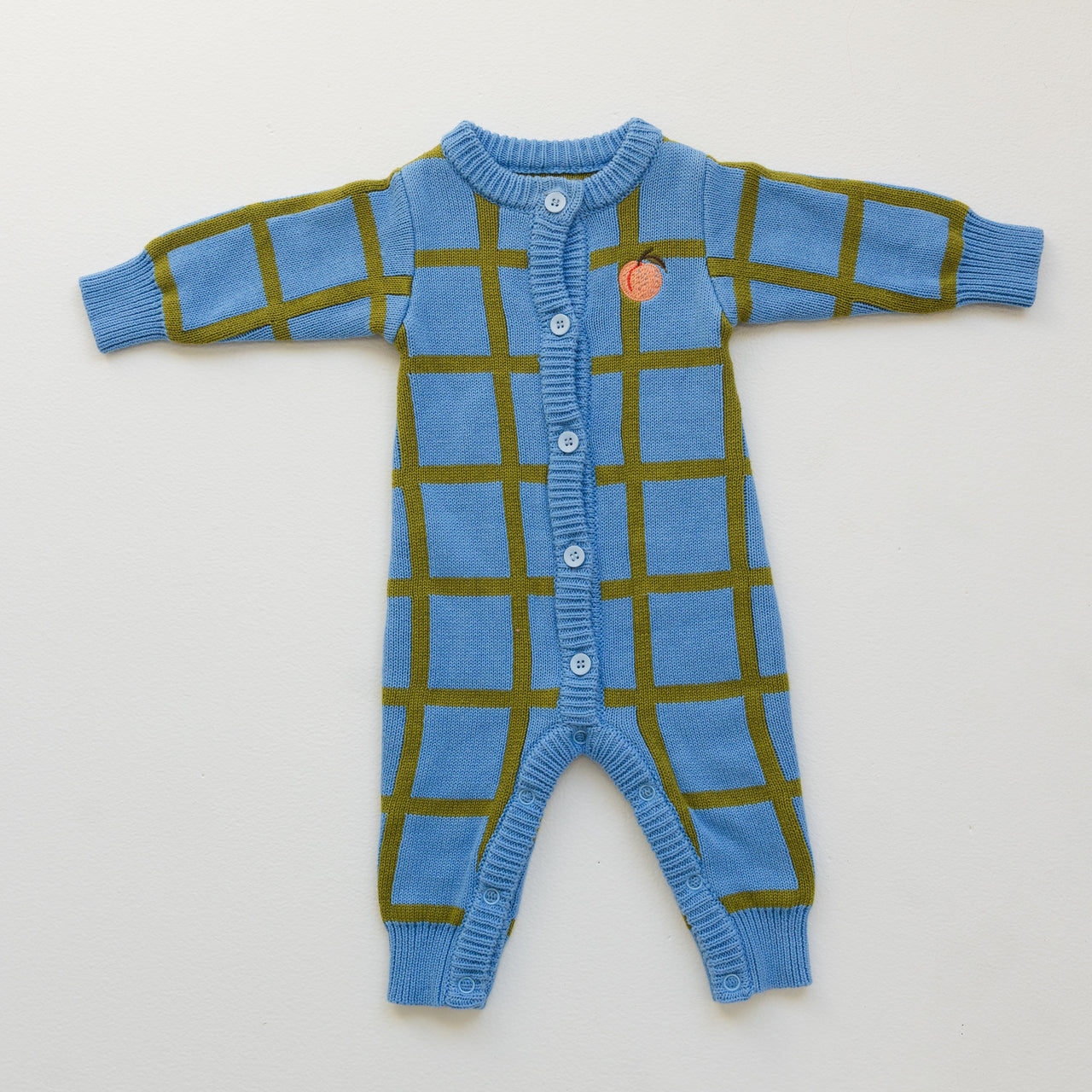 Organic Check Knit Romper - Bluebird