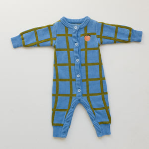 Organic Check Knit Romper - Bluebird