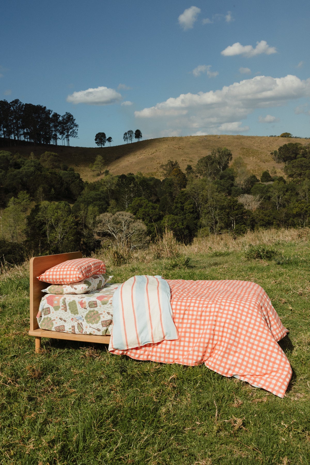 Red Check Stripe Organic Washed Cotton Quilt Cover Set