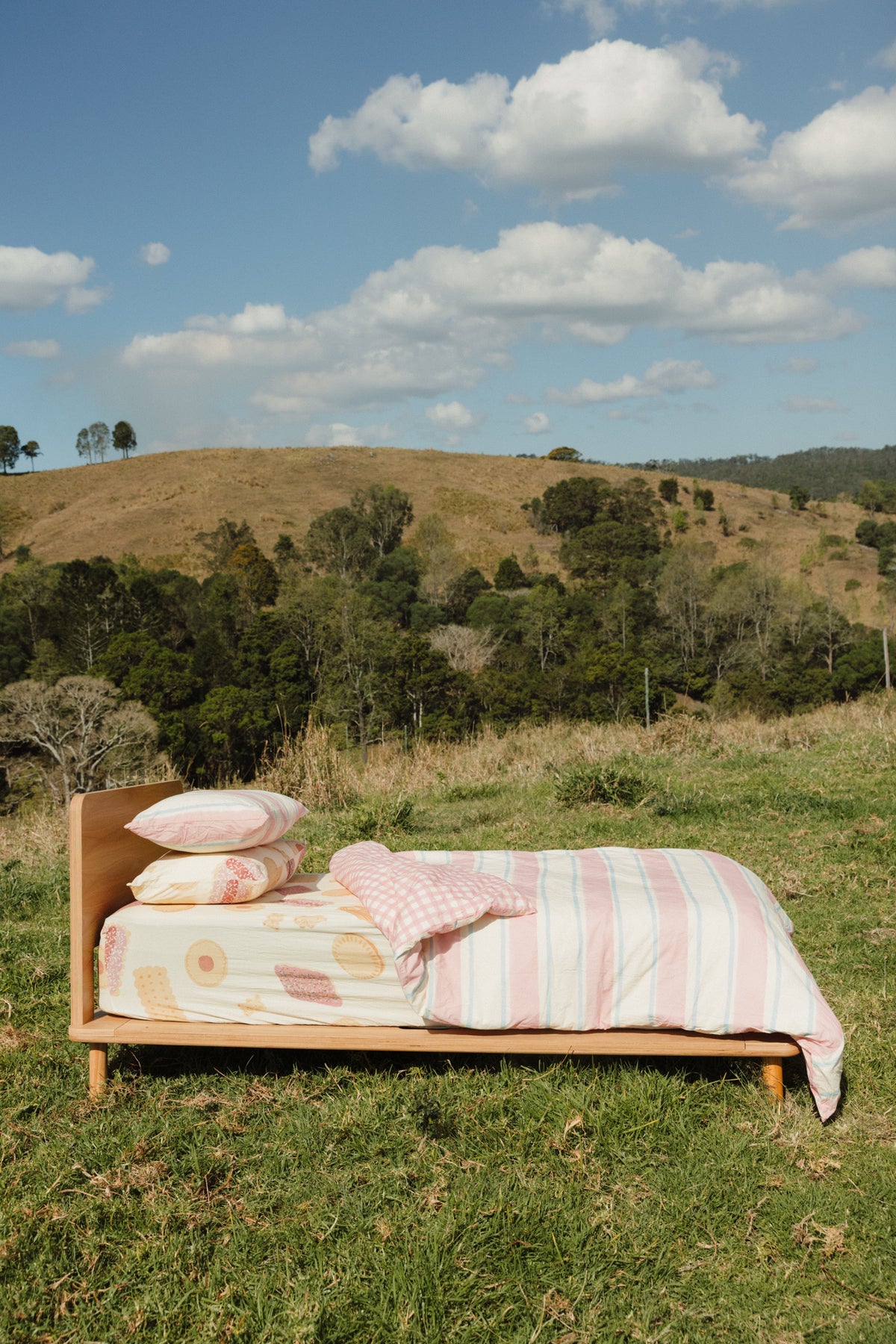 Pink Check Stripe Organic Washed Cotton Quilt Cover Set