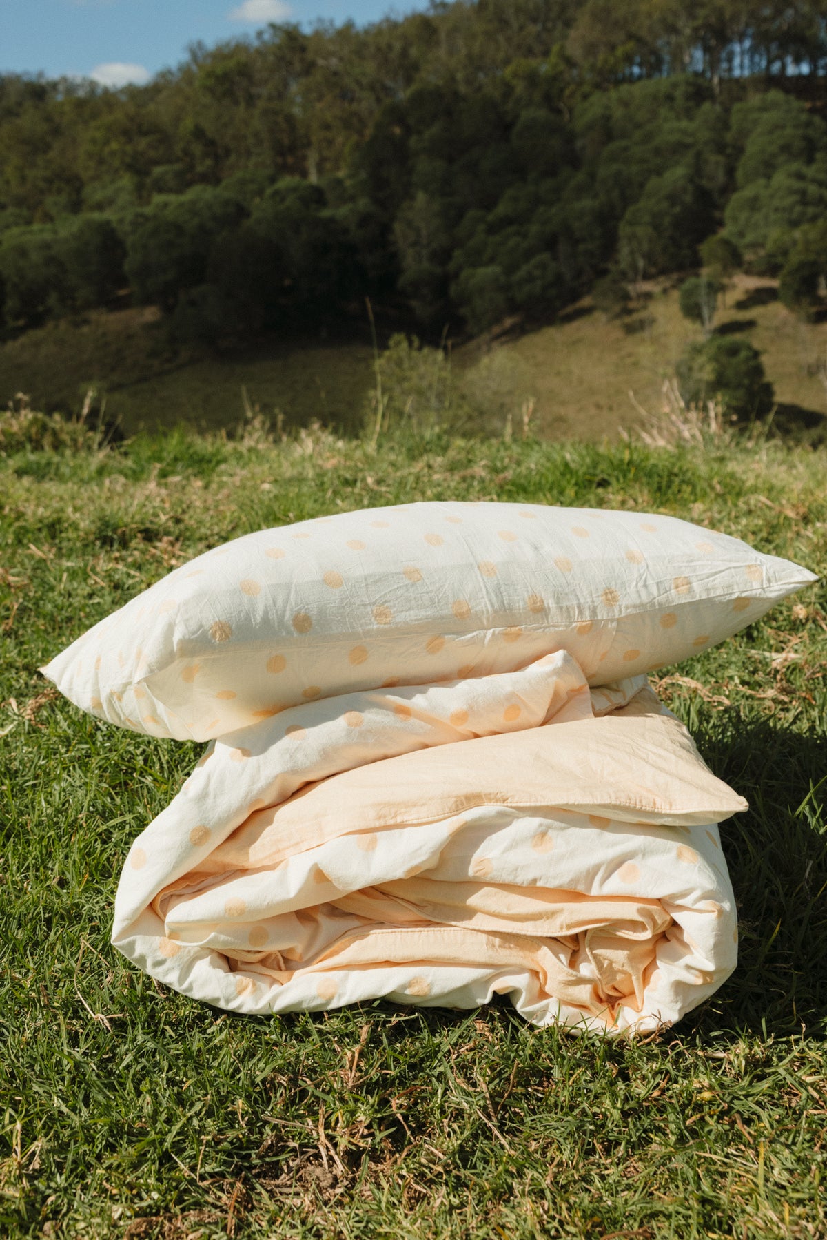Yellow Polka Dot Organic Washed Cotton Quilt Cover Set
