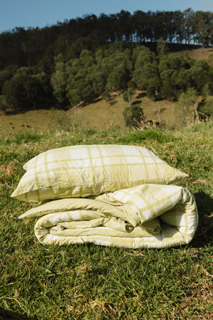 Green Gingham Organic Washed Cotton Quilt Cover Set