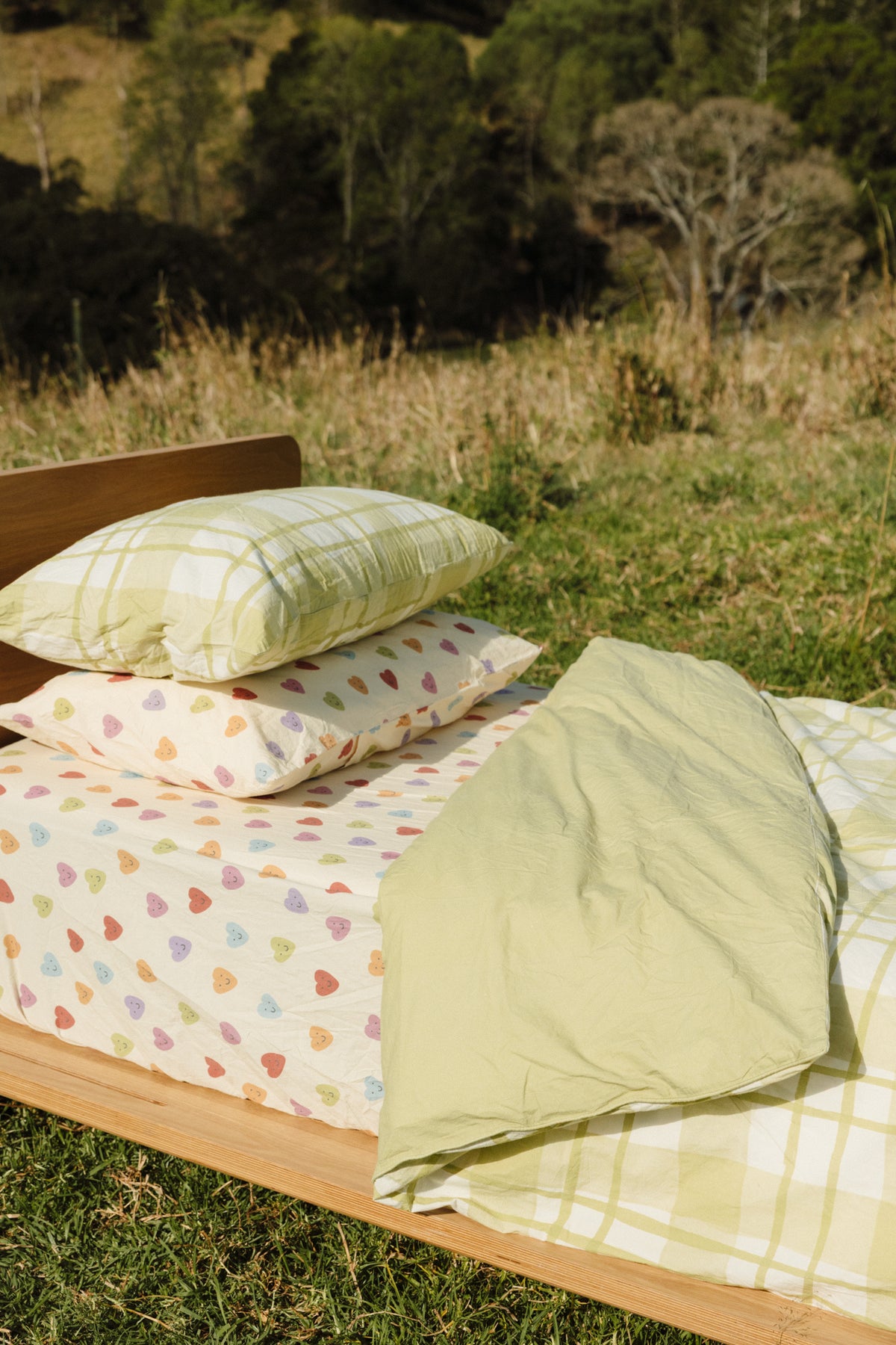 Green Gingham Organic Washed Cotton Quilt Cover Set