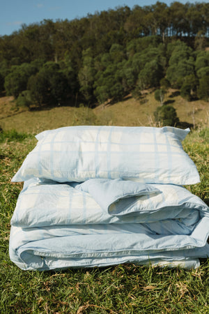 Blue Gingham Organic Washed Cotton Quilt Cover Set