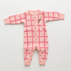 Check Knit Romper - Peony