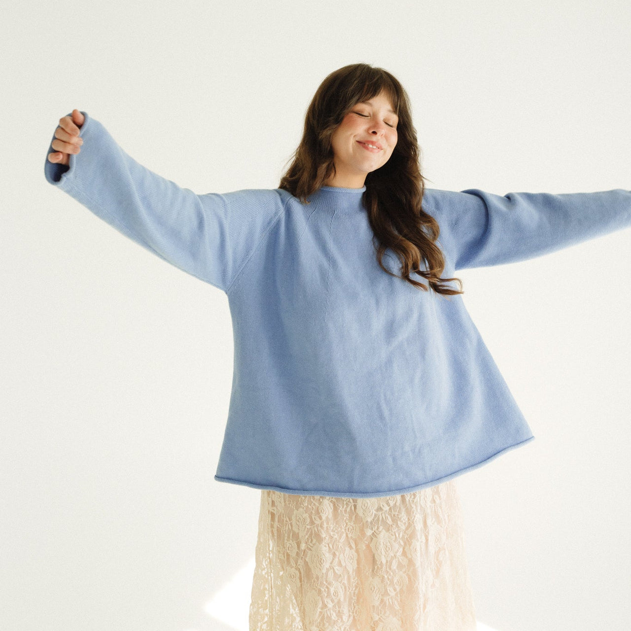 Women's Organic Cotton Roll Neck Knit - Cornflower