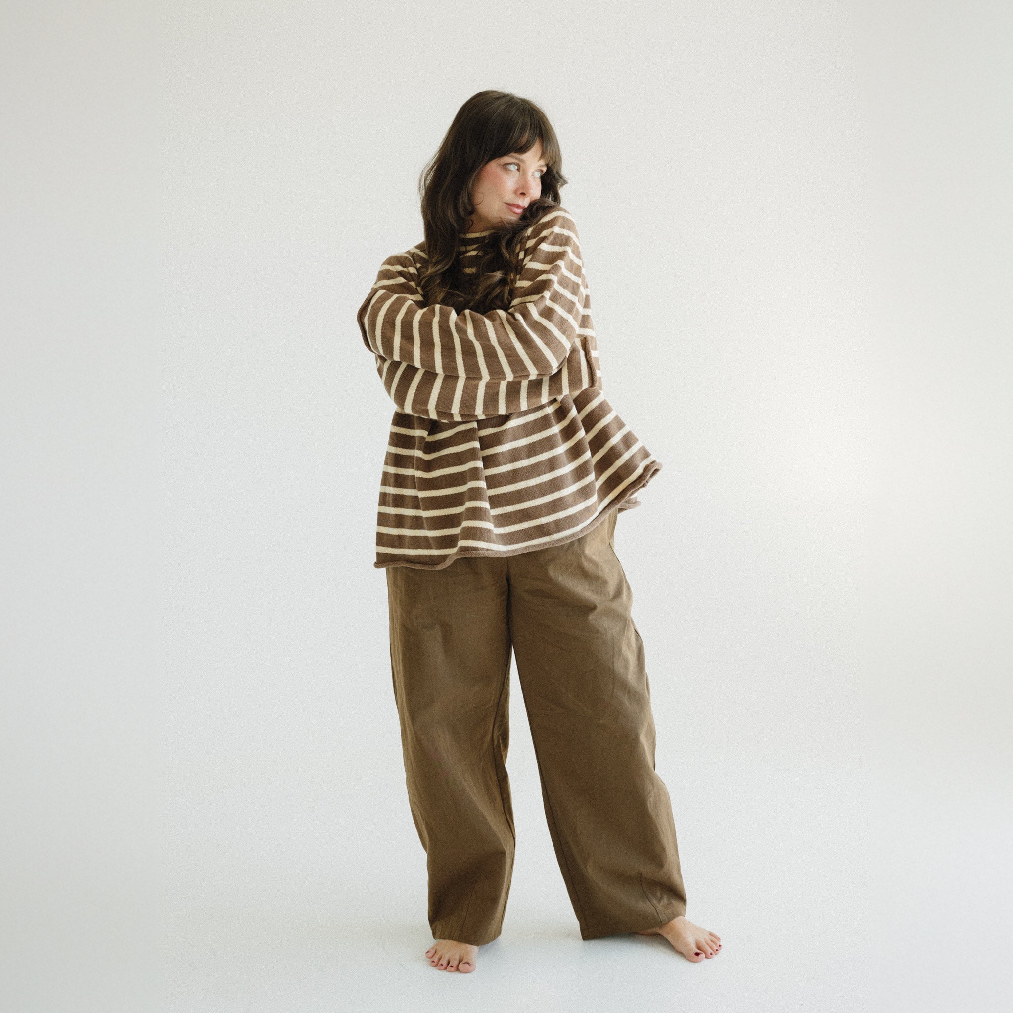 Women's Barrel Leg Pants - Chocolate - BY GEE